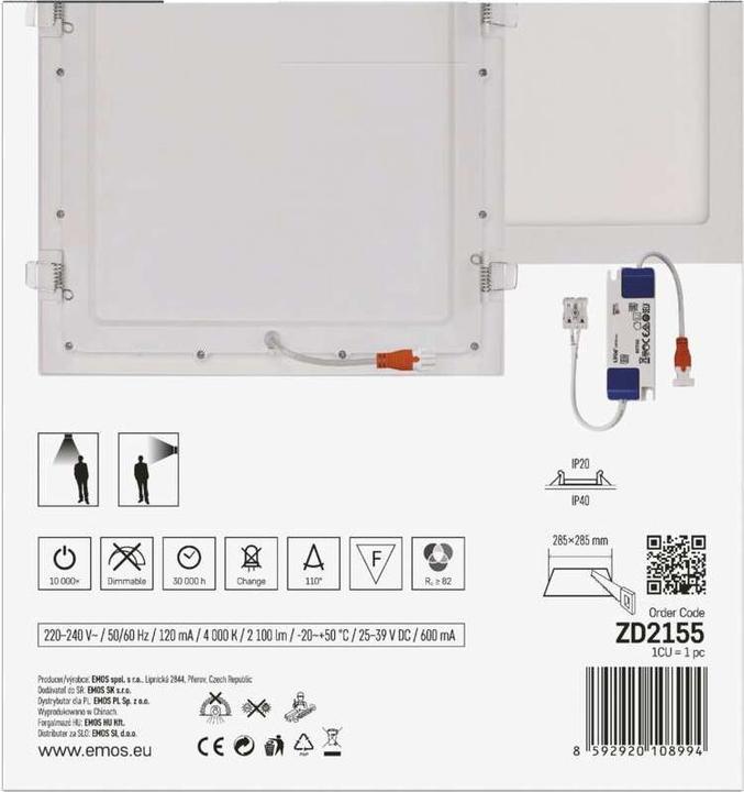 Produktbild Emos LED-Einbauleuchte NEXXO, quadratisch, weiss, 25W, neutralweiss (2100 lm)