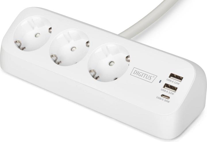 Digitus 3-fach Office-Steckdosenleiste mit 2x USB-A und 1x USB-C Anschlüssen, Weiss (3x, CEE 7/4, 1.50 m)