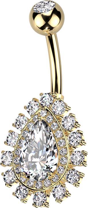 Actual product image Hollywood Body Jewelry Banana gold-plated with ball gold-plated crystal silver and large drop crystal silver crystals s (Surgical steel 316L, Brass)