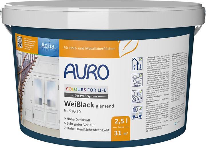 Image du produit AURO Laque brillante 516-90 (Blanc, 2.50 l)