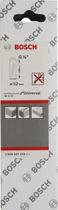 Produktbild Bosch Professional Zubehör Diamanttrockenbohrkrone G 1/2-Zoll, Standard for Universal, 52mm, 150mm, 4, 7mm (52 mm)