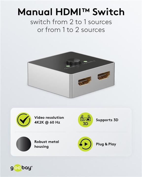 Produktbild Goobay Manuelle HDMI-Umschaltbox 2 auf 1 4K @ 60 Hz