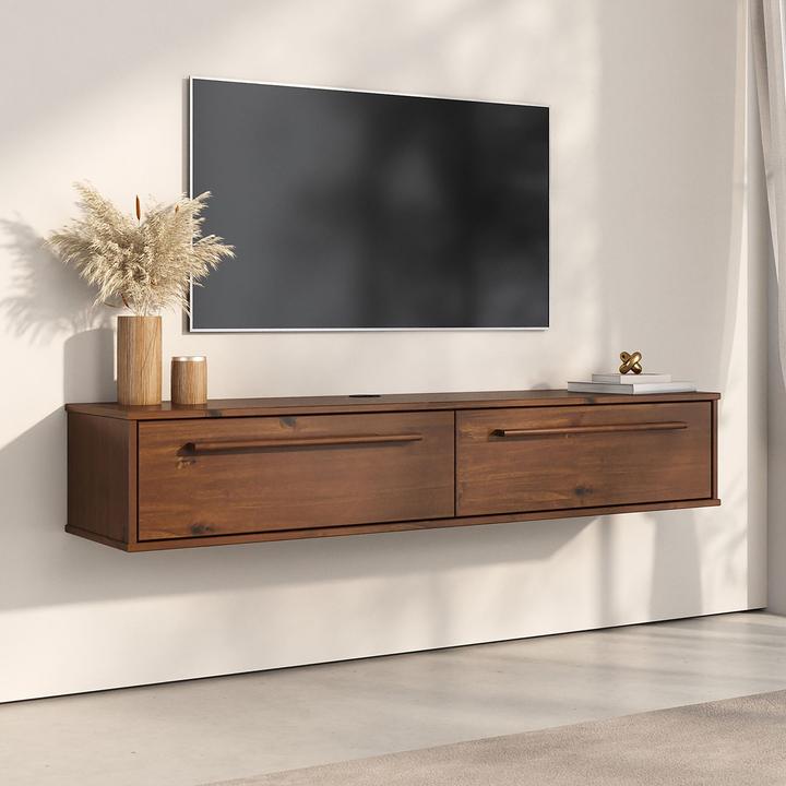 Produktbild IDIMEX Lowboard TECCA 145 cm mit 2 Klappen aus Massivholz - Kastanie farben (145 x 33 x 26 cm)