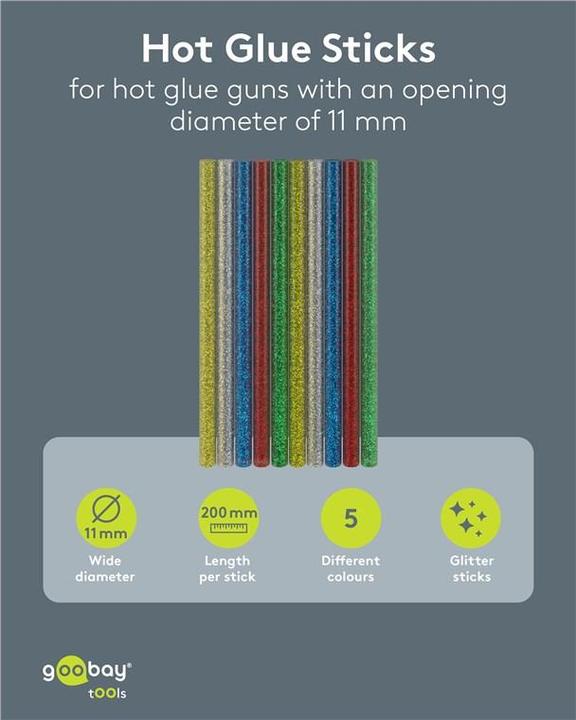 Image du produit Goobay Heissklebesticks 11 mm, 5 Glitzer-Farben, 10 Stk.