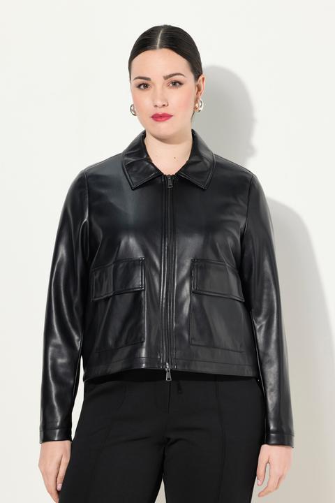 Image du produit Ulla Popken Veste oversize en simili-cuir, col chemise et fermeture à glissière à double sens (54)