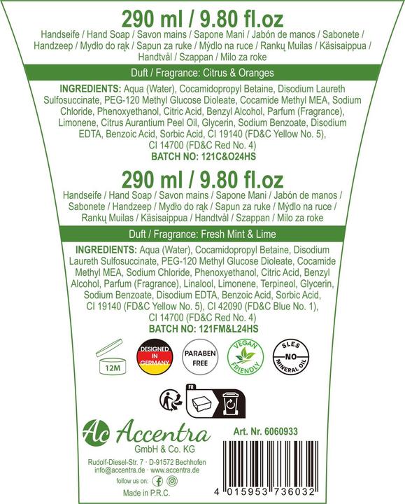 Valori nutrizionali e ingredienti Accentra Handpflegeset SPA COLLECTION