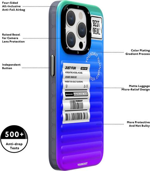 Immagine prodotto Youngkit Coque Valigetta ispirata alle valigie colorate e radianti /arancio (Apple iPhone 15 Pro Max)