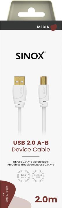 Image du produit Sinox Câble d'imprimante USB 2.0. 2m. Hvid (2 m, USB 2.0)