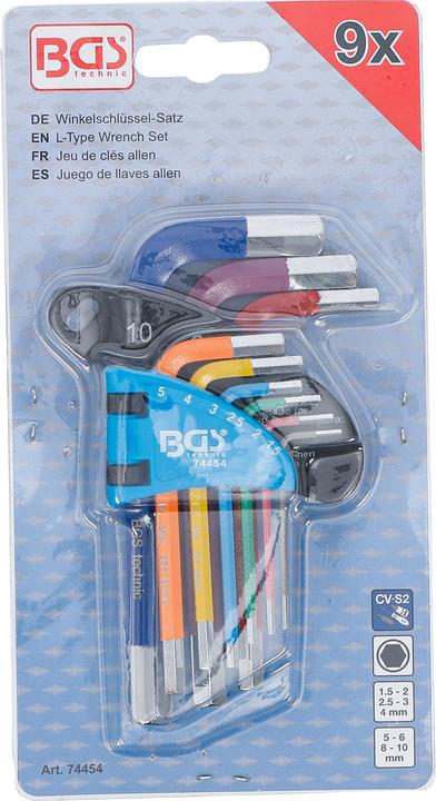 Image du produit BGS Jeu de clés allen | multicolore | courtes | six pans femelle 1,5 - 10 mm | 9 pièces