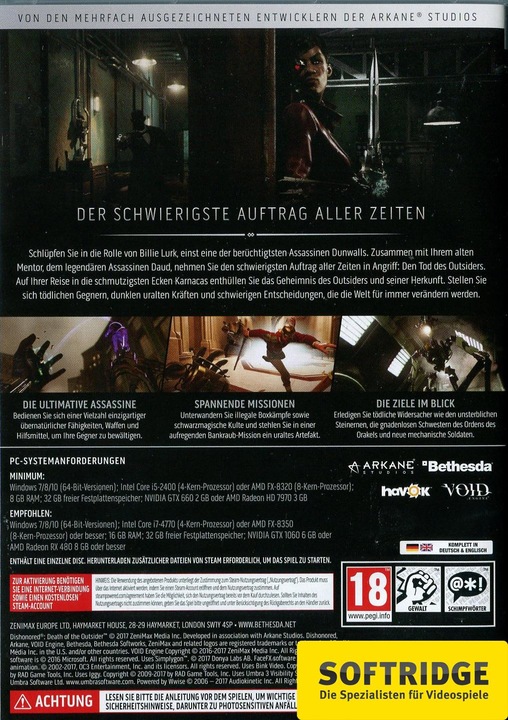 Actual product image Bethesda Dishonored: Death of the Outsider (PC, DE)
