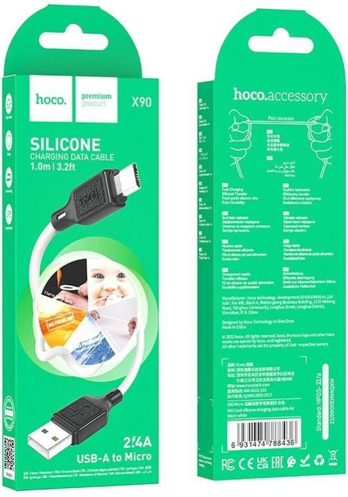 Image du produit Hoco USB-A to microUSB X90, 18W, 2A, 1m, blanc (1 m, USB 3.0, 18 W)