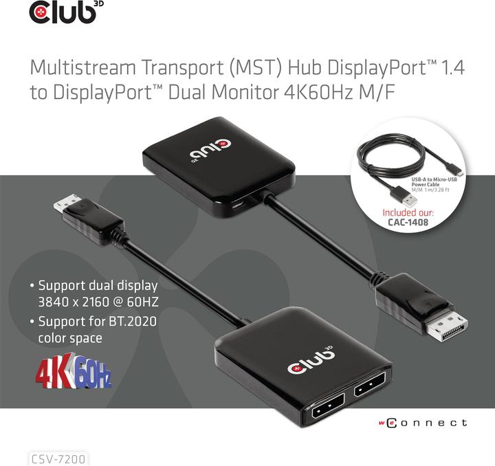 Actual product image Club 3D Club3D Multi Streaming Transport Hub 1xDP -> DP/HDMI (DP, 6.20 cm)