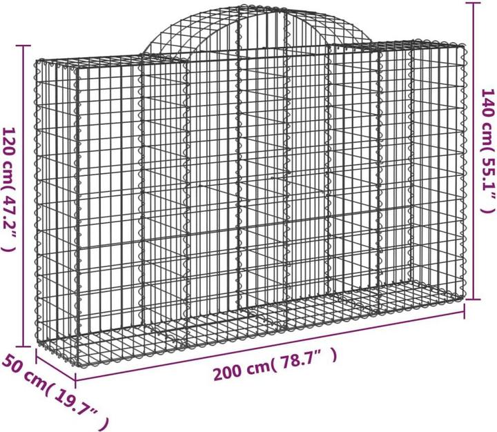 Produktbild VidaXL Gabionen mit Hochbogen 50Stk. 200 x 50 x 120/140cm Verzinktes Eisen
