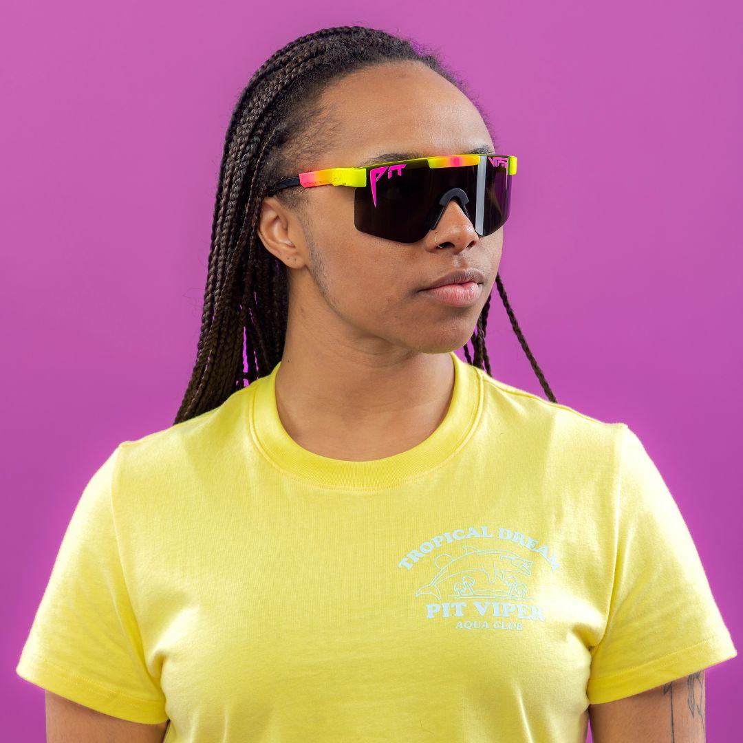 Thumbnail - Pit Viper, Unisex, Sportbrille, The Originals The Italo Double Wide Polarized (Gelb, Pink, Polarized Smoke), Gelb, Rosa