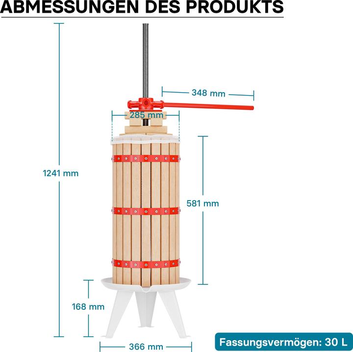 Produktbild Wiltec 30L Obstpresse Presstuch Maischepresse Weinpresse Apfelpresse Saftpresse