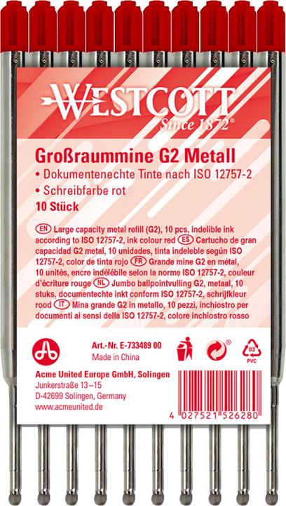 Produktbild Acme Made Westcott Kugelschreibermine G2 E-733489 00 1,2mm rt 10St (Rot, 1.20 mm, 10 Stk.)