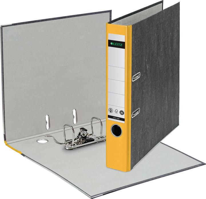 Produktbild Leitz Wolkenmarmor-Ordner, 180 Grad, DIN A4, 52 mm, gelb farbiger Rücken, Einband aus Pappe, aussen m (A4, 52 mm, 1 Stück)