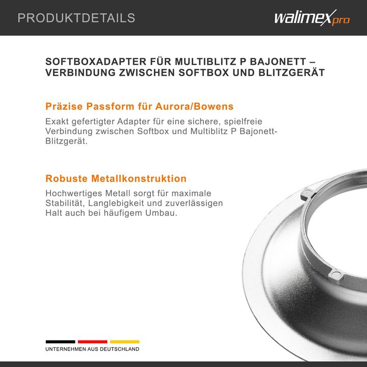 Produktbild Walimex Softbox Adapter Multiblitz P-Bajonett (Softbox, 15.20 cm)
