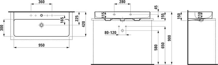 Image du produit Laufen Vasque à poser VAL 950x420mm avec lavabo 2 HL blanc (420 mm, 950 mm)
