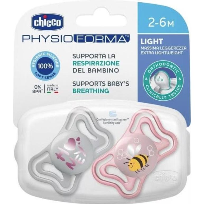 Chicco Grigio/Rosa/Rosa Ciuccio, Succhietto Fisiologico Physio Forma Light Silicone Pink 2-6M 2 Pz. (2X, 2 - 6 Mesi)