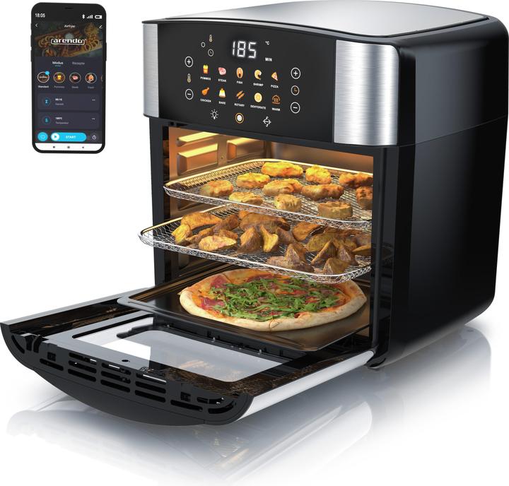 Arendo Heissluftfritteuse WiFi 16 L, Air Fryer/Grill/Dörren, 1800 W, inkl Zubehör, Multifunktionsofen, XXL