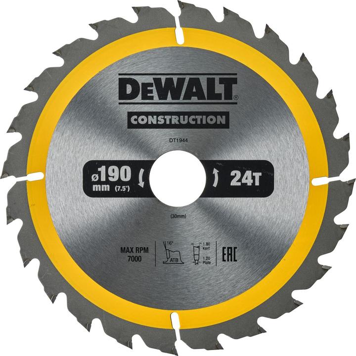 Produktbild DeWalt Wolframcarbid Kreissägeblatt, Ø 190mm