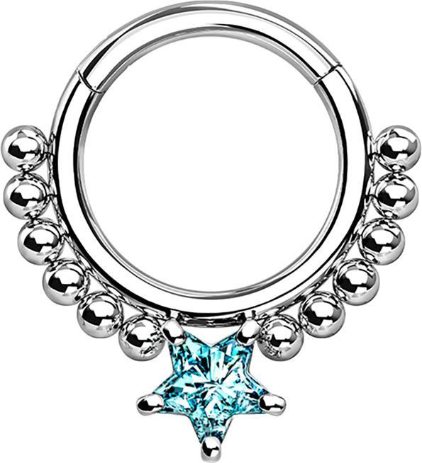 Actual product image Star Piercing Micro segment ring foldable silver balls and star case aqua (without brass, Surgical steel 316L)