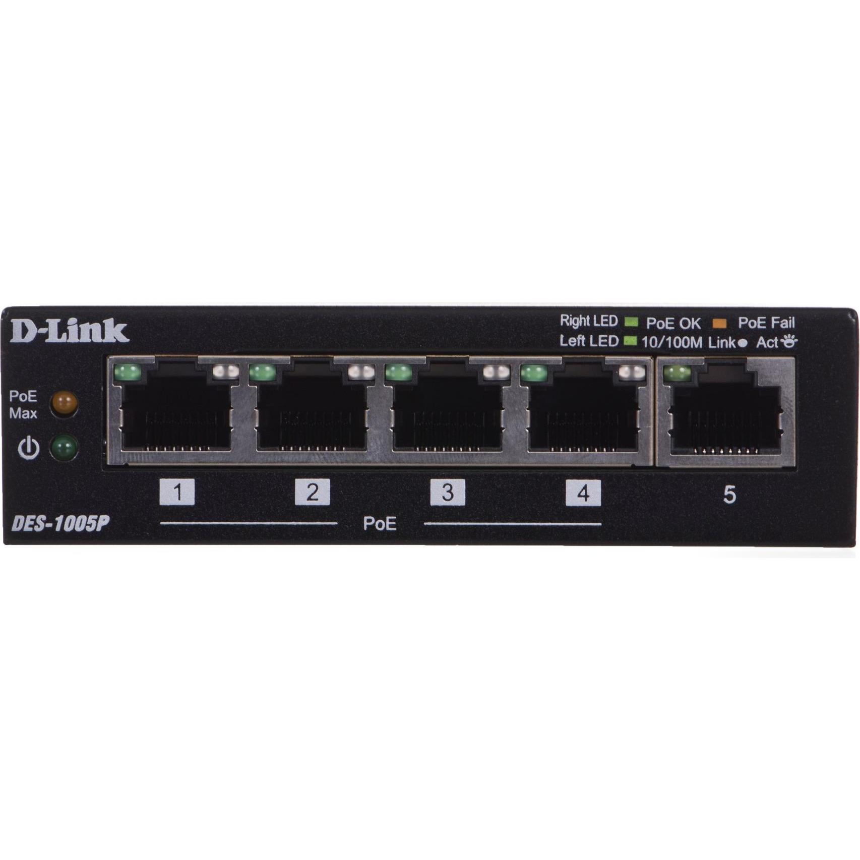 Thumbnail - D-Link Des-1005p (5 Ports), Netzwerk Switch, Schwarz