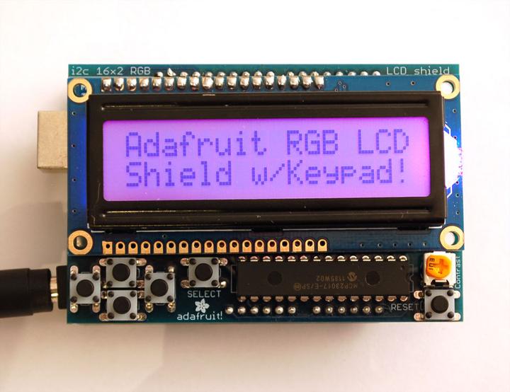 Actual product image Adafruit RGB LCD I2C Shield Kit 16x2 Char Display Positive (Shield)
