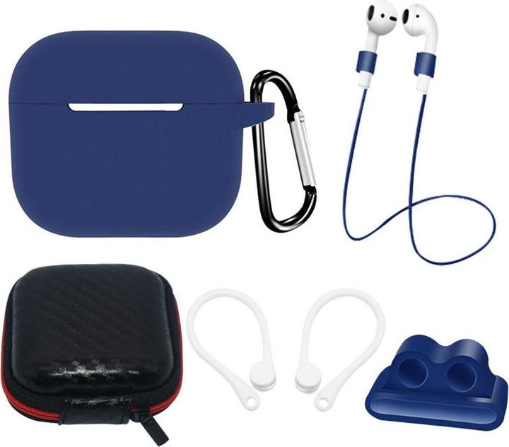 Actual product image Hurtel AirPods 3 Silicone Case Set + Case/Ear Hook/Neck Strap/Watch Strap Holder/Carabiner Clasp - blue (Headphone sleeve)