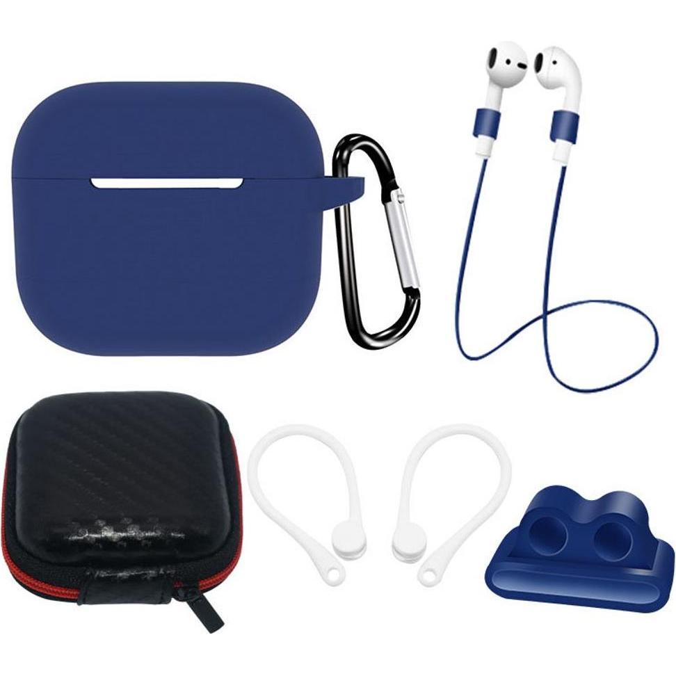 Thumbnail - Hurtel AirPods 3 Silikonhüllen-Set + Hülle/Ohrbügel/Umhängeband/Uhrenarmbandhalter/Karabinerverschluss - Bl, Kopfhörerta...