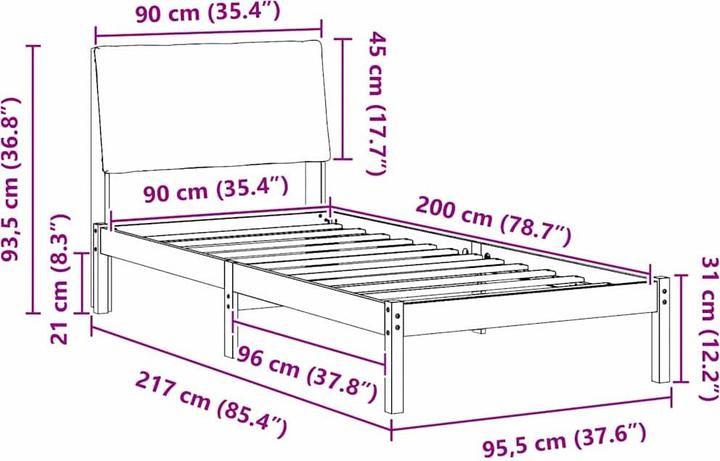 Actual product image vidaXL Bettgestell (90 x 200 cm)