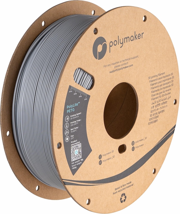 Produktbild Polymaker PolyLite PETG V2 - Grey - 1.75mm (PETG, 1.75 mm, 1000 g, Grau)