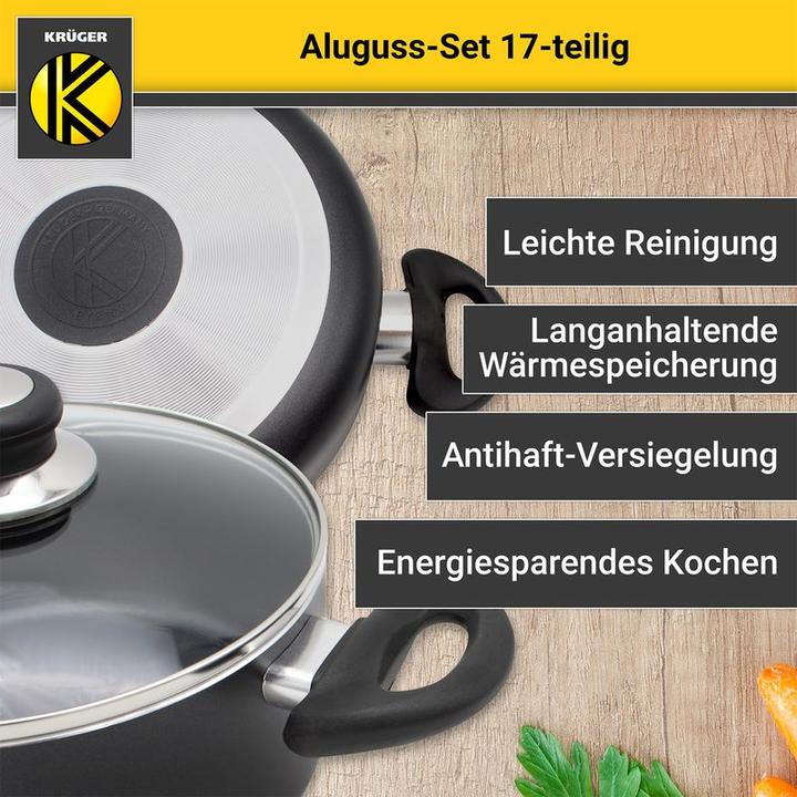 Produktbild Krüger Set Aluguss-Kochgeschirr (28 cm, Pfannenset + Topfset, Aluminiumguss)