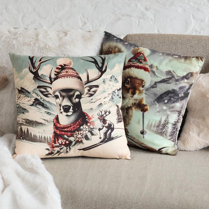 Produktbild Angela Bruderer Dekokissen «Hirsch auf Skiern», 45 x 45 cm (45 x 45 cm)
