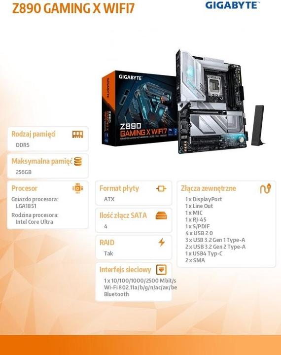 Productafbeelding Gigabyte Z890 Gaming X WIFI7 (LGA 1851, Intel Z890, ATX)