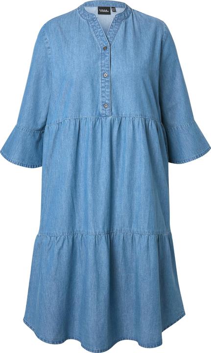Actual product image Ulla Popken Tiered 3/4 Sleeve Chambray Dress (42, 44)