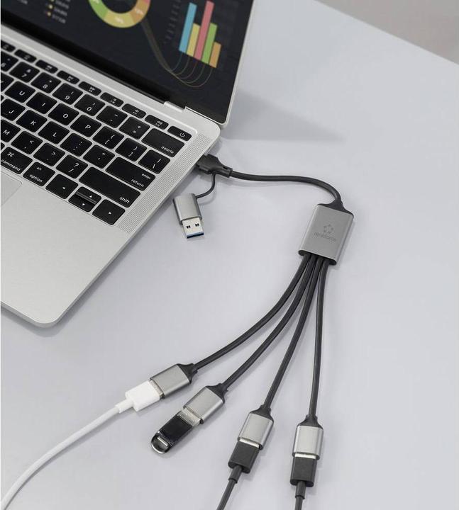 Produktbild Renkforce RF-HUB-300 USB 3.0-Hub mit Aluminiumgehäuse Grau (USB-A, USB-C, 4 Ports)