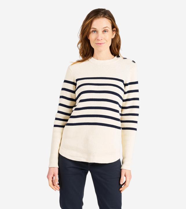 Immagine prodotto Tribord Pullover da donna in maglia navy, 100, beige a righe blu navy (M)