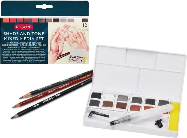 Immagine prodotto Derwent Ombra e tonalità in un mediaset misto (Nero, Bianco, Storm Grey, Grigio grafite, Braci bruciate, Seppia, Rosso veneziano, Sanguigna, Marte Arancione, Inchiostro seppia, Terra bruciata, Autunno Marrone, 16 x)