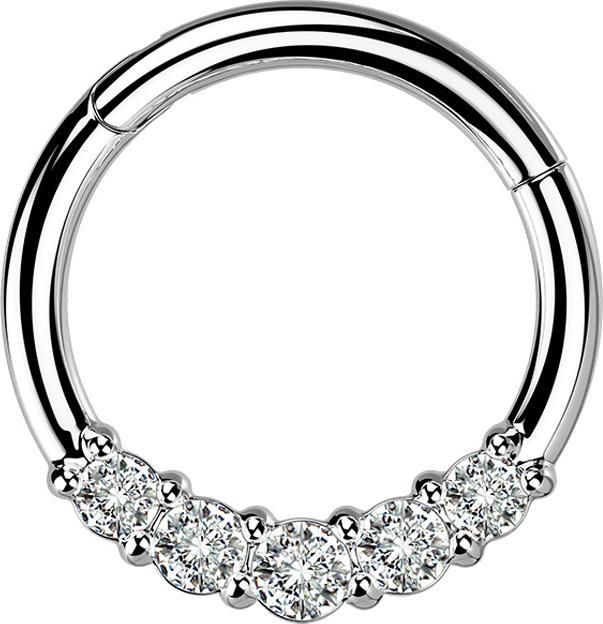 Image du produit Star Piercing Micro anneau segment pliable argent cinq cristaux argent (sans laiton, Acier chirurgical 316L)