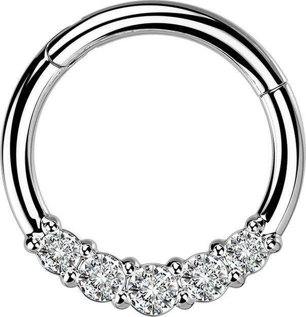 Actual product image Star Piercing Micro segment ring hinged silver five crystals silver (without brass, Surgical steel 316L)