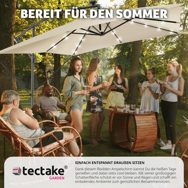 Produktbild tectake Sonnenschirm Sunna LED-Solar mit Kurbel 2,5 x 2,5 m (2.50 m)
