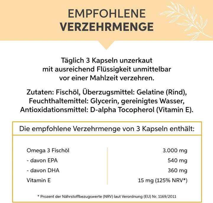 Nährwerte und Zutaten Eltabia Omega 3 (500 Stück, Kapseln)