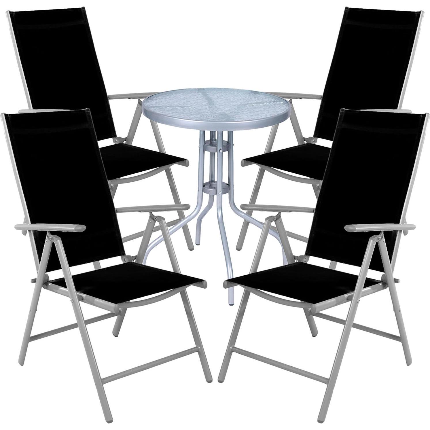 Thumbnail - Mojawo, Gartentisch + Balkontisch, Bistro Sitzgarnitur Bistrogarnitur 5-teilig Silbergrau / Schwarz (60 cm)