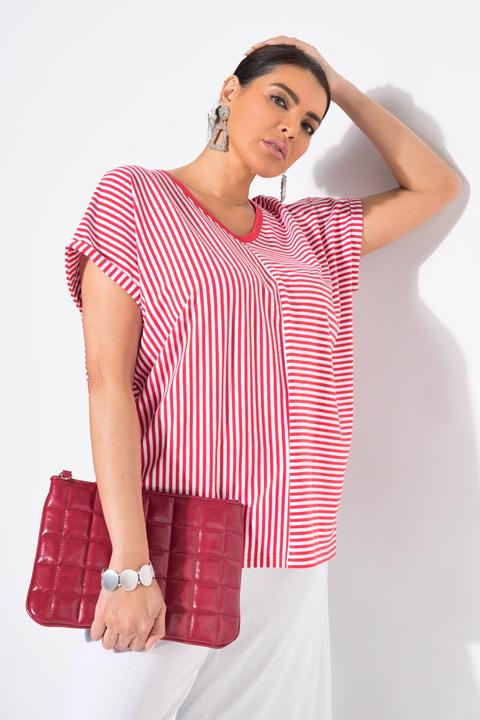 Produktbild Ulla Popken Shirt, Ringelmix, Oversized, V-Ausschnitt, Halbarm (46, 48)