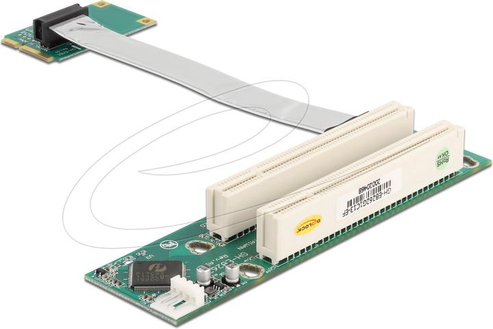 Delock Riser Karte Mini PCI Express > 2 x PCI 32 Bit mit flexiblem Kabel links gerichtet
