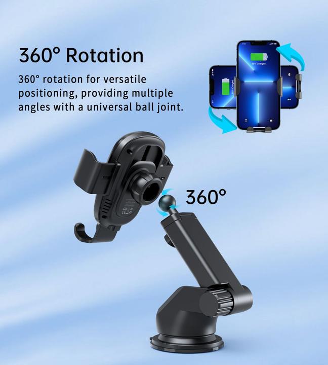 Actual product image Choetech T203-F gravity car holder with 15W inductive charger for cockpit - black