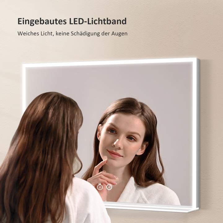 Produktbild Emke Badspiegel mit Beleuchtung 60*80cm, Beschlagfrei, Kaltweiss6500Kund Dimmbar, Glasablage (80 x 12.50 cm)