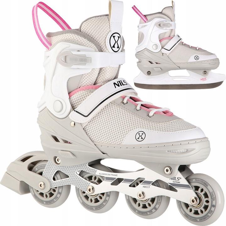Nils NH18188A 2in1 GRAU-PINK GRÖSSE M. L(39-43) INLINE-SKATES MIT ABMESSUNG. TUL. EISHOCKEY EXTREME (39, 40, 41, 42, 43)